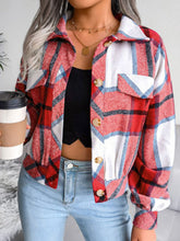 Load image into Gallery viewer, Plaid Collared Neck Drop Shoulder Jacket