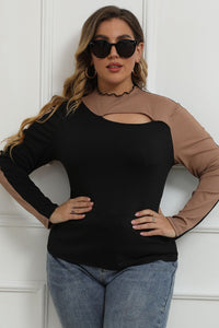 Plus Size Two-Tone Cutout Long Sleeve Top