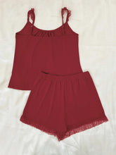 Load image into Gallery viewer, Gathered Detail Spliced Mesh Sleeveless Top and Shorts Lounge Set