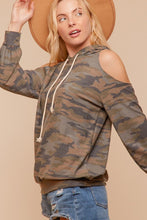 Load image into Gallery viewer, Camo cold shoulder hoodie