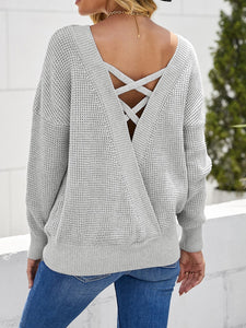 Woven Right Crisscross Back Waffle-Knit Sweater