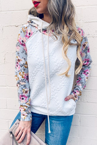 Floral Print Quilted Double Hoodie