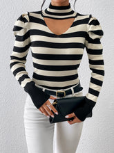 Load image into Gallery viewer, Striped Cutout Mock Neck Knit Top