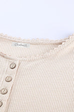 Load image into Gallery viewer, Beige Crochet Lace Hem Sleeve Button Top