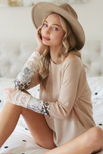 Load image into Gallery viewer, Taupe leopard &amp; crochet cuff top