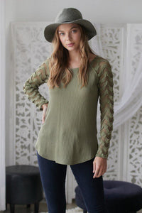 Olive Thermal Fishnet Lace Top
