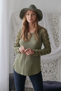Olive Thermal Fishnet Lace Top