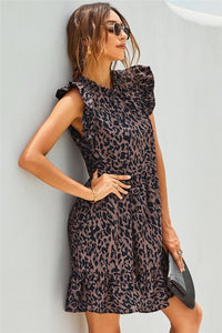 Leopard Print Ruffled Swing Dress