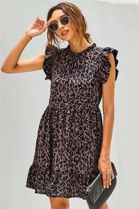 Leopard Print Ruffled Swing Dress
