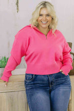 Load image into Gallery viewer, Plus Size Collared Neck Zip-Up Long Sleeve Sweater