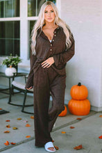 Load image into Gallery viewer, Buttoned Long Sleeve Top and Long Pants Lounge Set