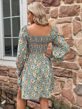 Load image into Gallery viewer, Floral Smocked Flounce Sleeve Square Neck Dress
