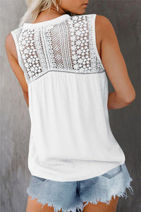 Lace Tie Front Button Tank Tops