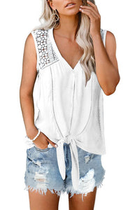 Lace Tie Front Button Tank Tops