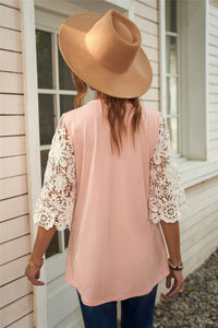 Pink Lace Sleeves Tunic Top