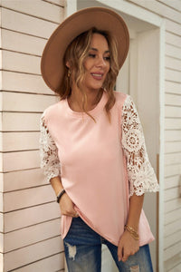 Pink Lace Sleeves Tunic Top