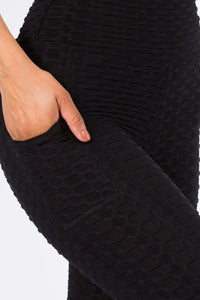Full Length Bubble Honeycomb Leggings with Pockets