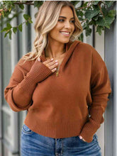 Load image into Gallery viewer, Plus Size Collared Neck Zip-Up Long Sleeve Sweater