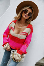 Load image into Gallery viewer, Color Block Scoop Neck Dropped Shoulder Sweater