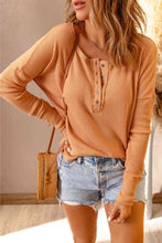 Load image into Gallery viewer, Half Button Waffle Knit Long Sleeve Top