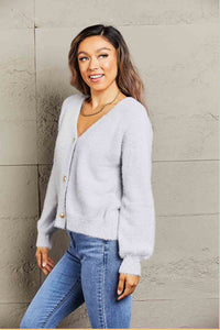 Double Take Fuzzy Long Sleeve Button Down Cardigan