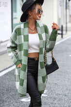 Load image into Gallery viewer, Plaid Dropped Shoulder Cardigan with Pocket