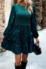 Load image into Gallery viewer, Smocked Round Neck Balloon Sleeve Mini Dress