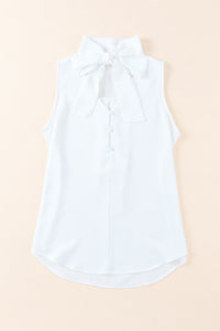 Tie Neck Buttoned Curved Hem Tank