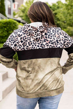 Load image into Gallery viewer, Plus Size Leopard Print Color Block Hoodie with Kangaroo Pocket