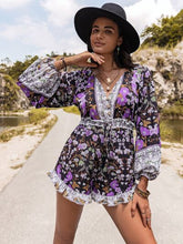 Load image into Gallery viewer, Printed Frill Half Button Balloon Sleeve Romper