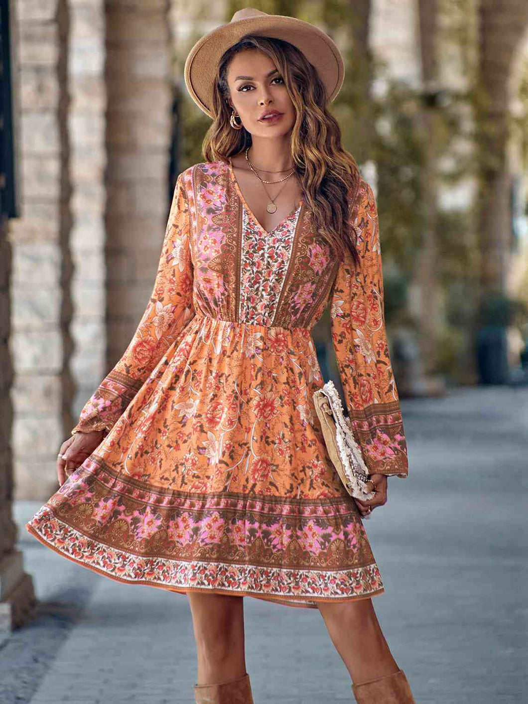 Bohemian V-Neck Long Sleeve Dress