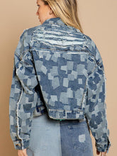 Load image into Gallery viewer, Plaid Raw Hem Dropped Shoulder Denim Jacket