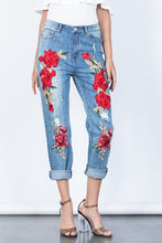 Load image into Gallery viewer, Full Size Flower Embroidery Button Fly Jeans