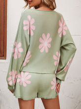 Load image into Gallery viewer, Floral Print Raglan Sleeve Knit Top and Tie Front Sweater Shorts Set