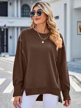 Load image into Gallery viewer, Exposed Seam High-Low Round Neck Sweatshirt