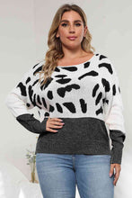 Load image into Gallery viewer, Plus Size Leopard Round Neck Long Sleeve Sweater