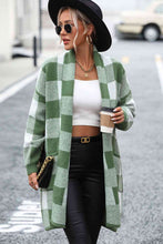 Load image into Gallery viewer, Plaid Dropped Shoulder Cardigan with Pocket