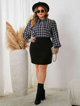 Load image into Gallery viewer, Plus Size Tie Neck Long Sleeve Mini Dress