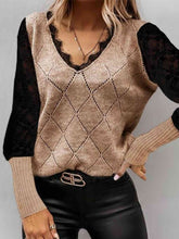 Load image into Gallery viewer, Lace Decor V Neck Two Tone Sweater