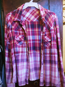 Mustard & Burgundy hand dipped vintage flannel Small