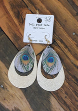 Load image into Gallery viewer, Faux leather Peacock Feather Printed Earrings