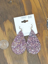 Load image into Gallery viewer, Lilac Glitter Faux Leather earrings
