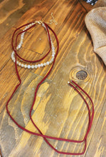 Load image into Gallery viewer, Burgundy Leather choker Necklace With Beads