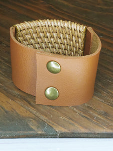 Leather & Rattan Cuff bracelet