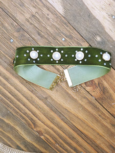 Green Velvet & Pearl Chocker Necklace