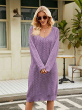 Load image into Gallery viewer, V-Neck Long Sleeve Sweater Dress