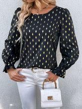 Load image into Gallery viewer, Double Take Printed Round Neck Flounce Sleeve Blouse