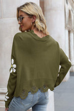 Load image into Gallery viewer, Flower Distressed Ribbed Trim Sweater