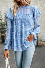 Load image into Gallery viewer, Printed Round Neck Flounce Sleeve Blouse