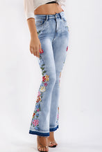 Load image into Gallery viewer, Full Size Flower Embroidery Wide Leg Jeans